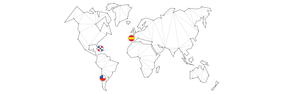 Señalización geográfica de los países donde opera Monlux: España, República Dominicana y Chile.